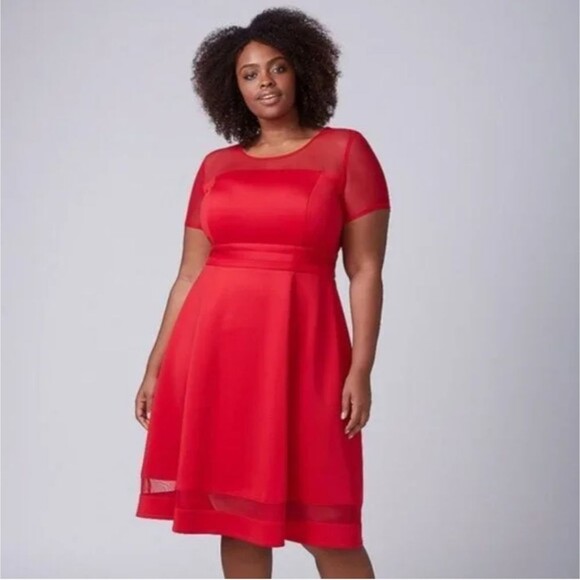 Lane Bryant Mesh Short-Sleeved Fit & Flare Red Dress size 26/28 - Picture 1 of 7